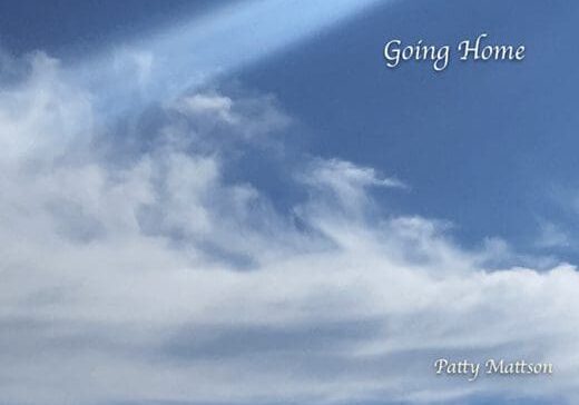 A blue sky with some clouds and the words " going home ".